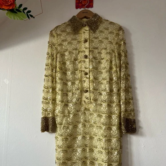 VTG 60s RARE beaded all over shift dress - Picture 1 of 16